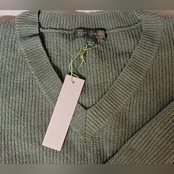 Good Luck Gem ribbing crop v-neck sweater Granite Green - Picture 3 of 4